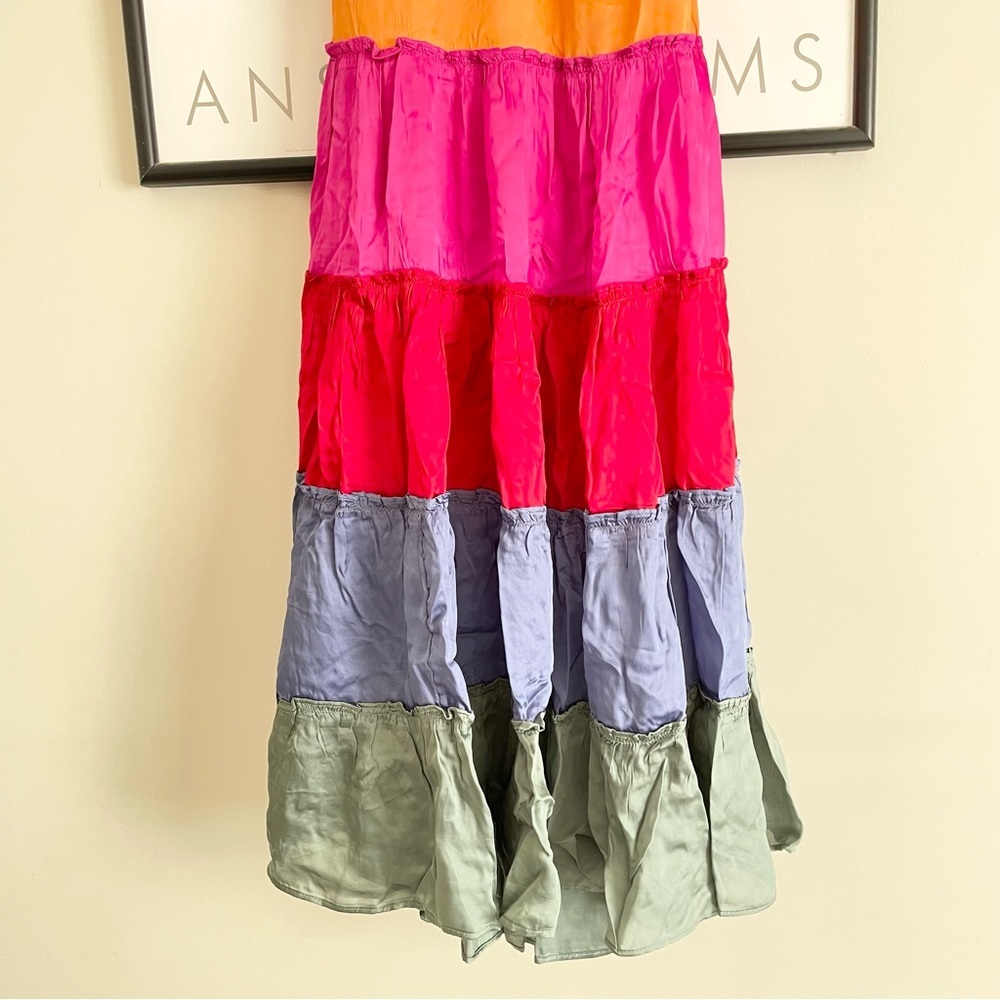 Anthropologie Rainbow Tiered Maxi Dress V Neck Colorful Small NWT - Picture 11 of 16